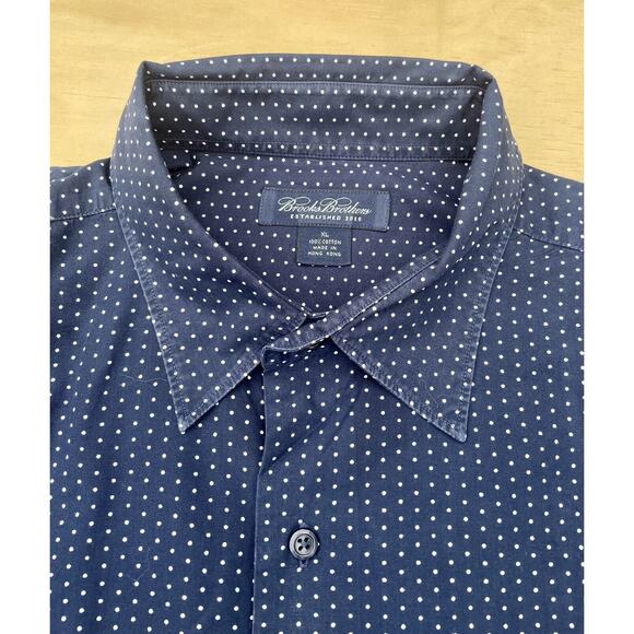 Brooks Brothers Collar Button Down Shirt Men's‎ Elegant Blue Polka Dot Sz. XL - Picture 3 of 5